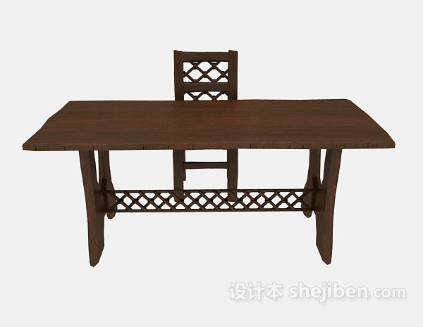 中式风格中式实木书桌3d模型下载