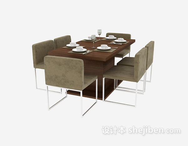 东南亚风格六人餐桌3d模型下载