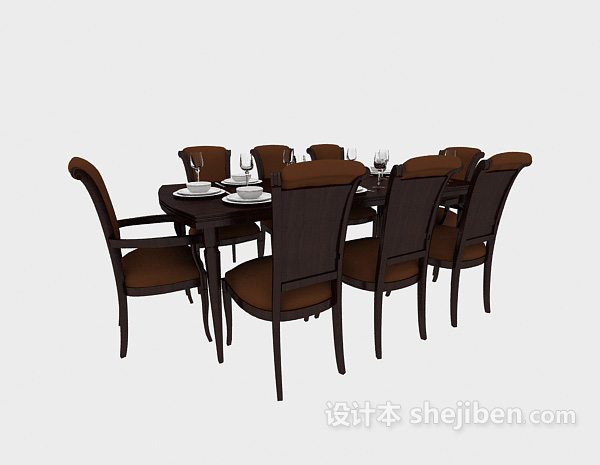 免费美式棕色家居餐桌3d模型下载