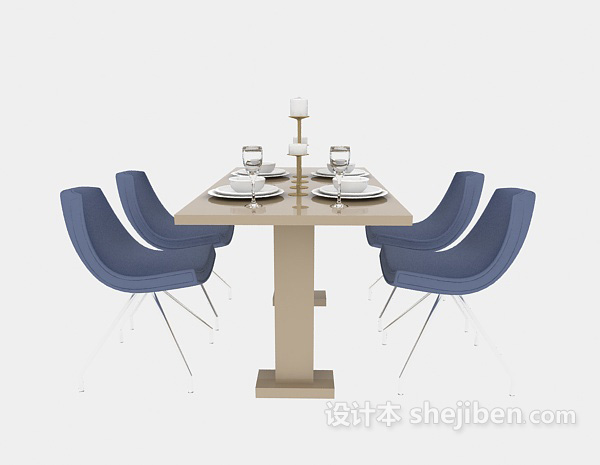 地中海风格清新家居餐桌椅3d模型下载