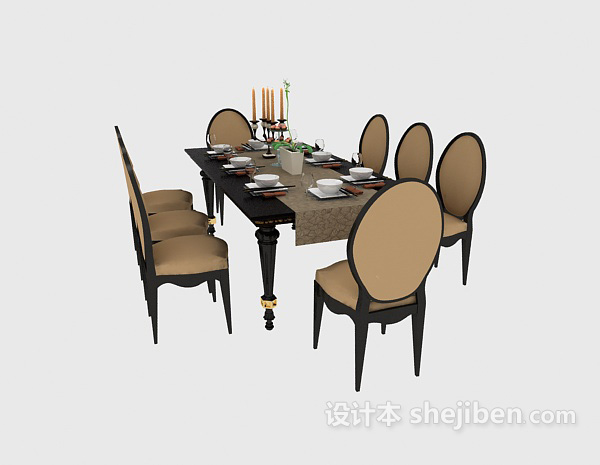 其它精致美式餐桌3d模型下载