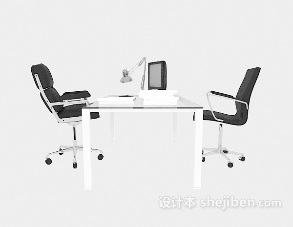 现代风格不锈钢办公桌椅组合3d模型下载