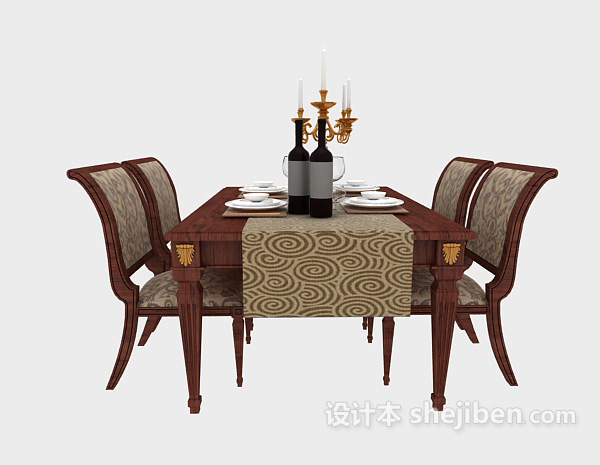 地中海风格棕色实木地中海餐桌3d模型下载