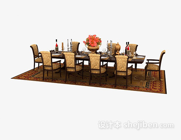 免费欧式风格豪华餐桌椅3d模型下载