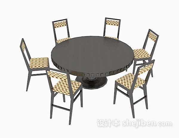 棕色实木桌椅组合3d模型下载