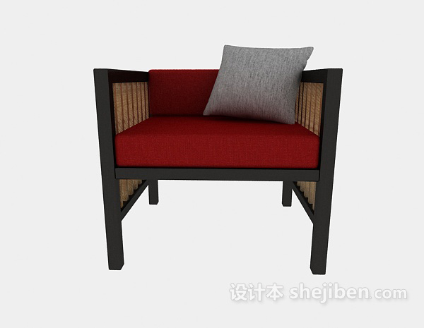 免费中式实木黑色休闲椅3d模型下载