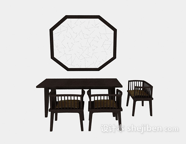 中式风格中式简约桌椅组合3d模型下载
