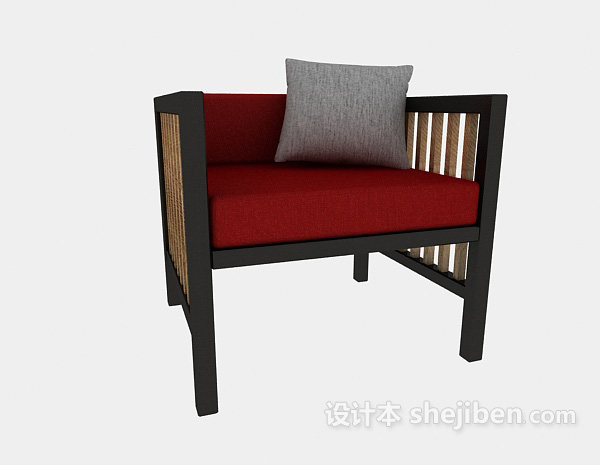 中式风格中式实木黑色休闲椅3d模型下载