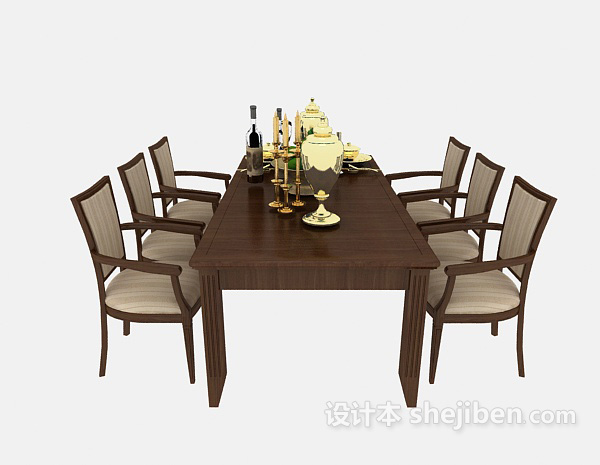地中海风格家居精致餐桌餐椅3d模型下载