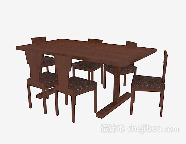 免费棕色实木桌椅3d模型下载