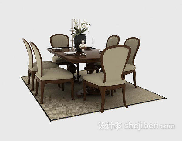 免费美式餐桌椅3d模型下载