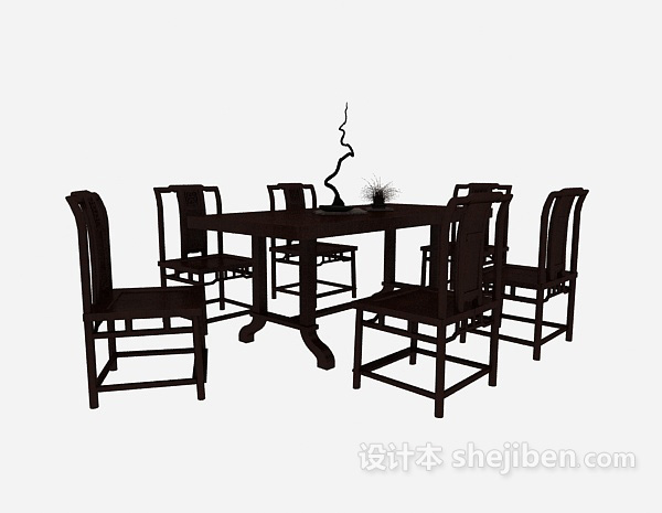 中式实木餐桌餐椅3d模型下载
