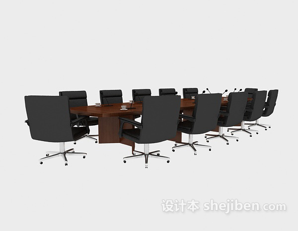 免费办公会议实木桌椅3d模型下载