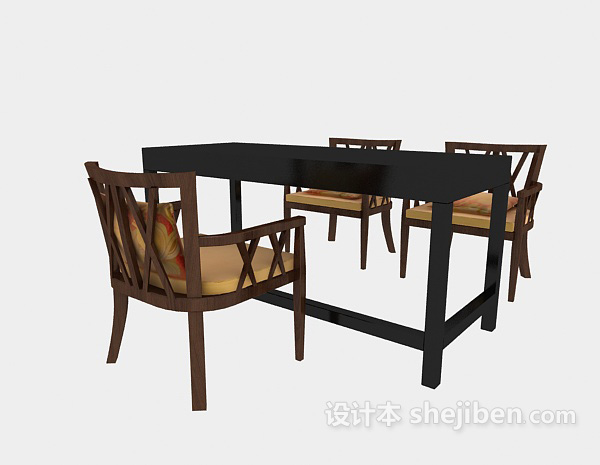 实木家具桌椅3d模型下载