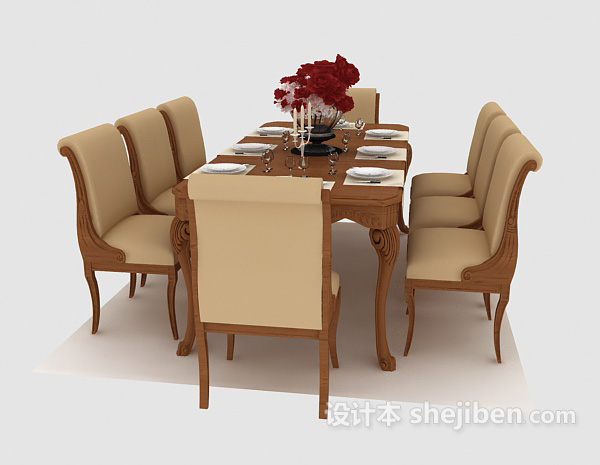 田园风格田园风格餐桌椅3d模型下载