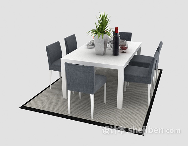 现代风格简约时尚木质餐桌3d模型下载