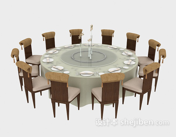 中式圆形餐桌餐椅3d模型下载