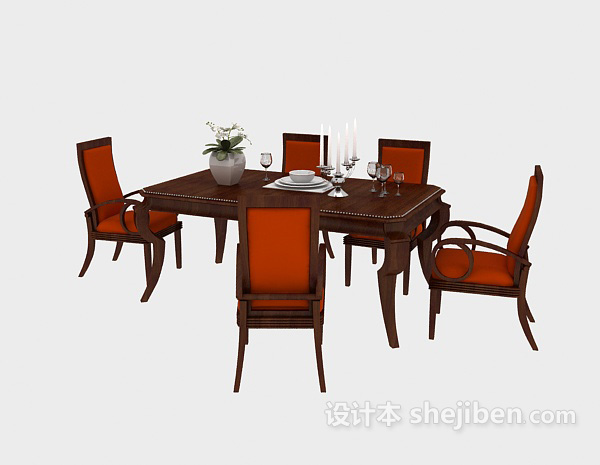 东南亚风格传统美式餐桌椅3d模型下载