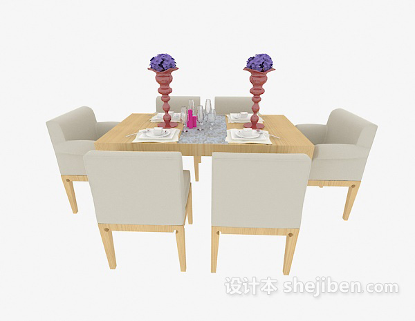 实木简约餐桌椅3d模型下载