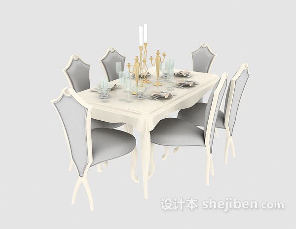 欧式风格白色欧式家居餐桌3d模型下载