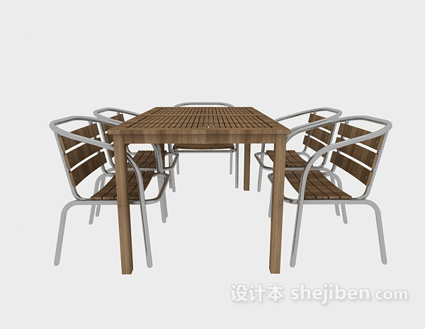 田园风格田园实木桌椅组合3d模型下载
