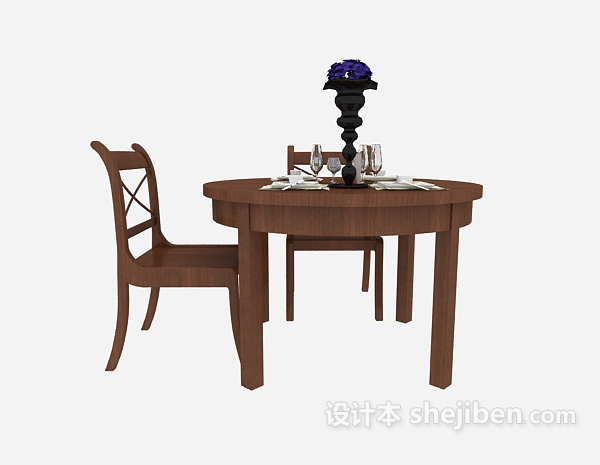 田园实木餐桌椅3d模型下载
