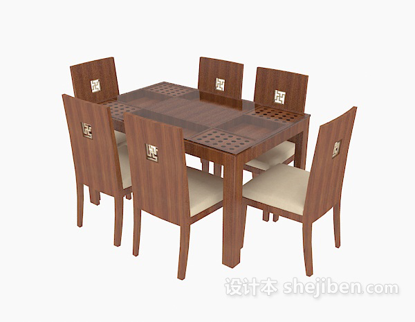 中式风格新中式实木桌椅3d模型下载