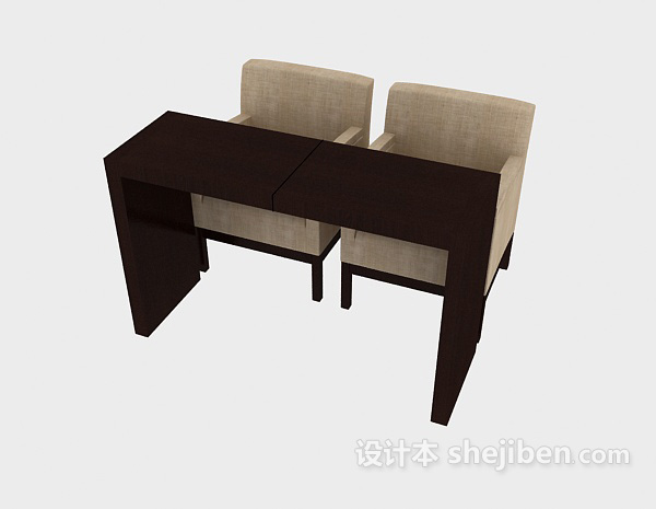 免费实木办公室桌椅3d模型下载