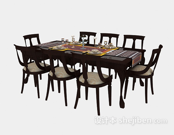 免费棕色家居餐桌3d模型下载