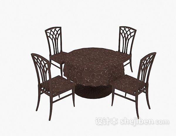 田园风格四人桌椅3d模型下载