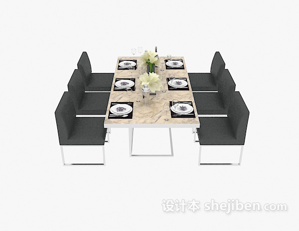 现代风格简约餐厅桌椅3d模型下载