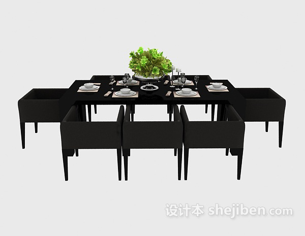 地中海风格黑色简约餐桌椅3d模型下载