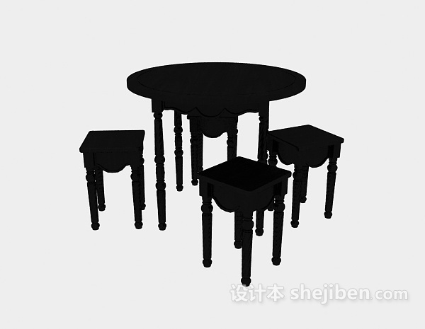 其它美式黑色实木桌椅3d模型下载