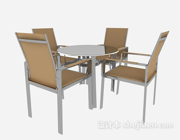 免费实木简约桌椅组合3d模型下载