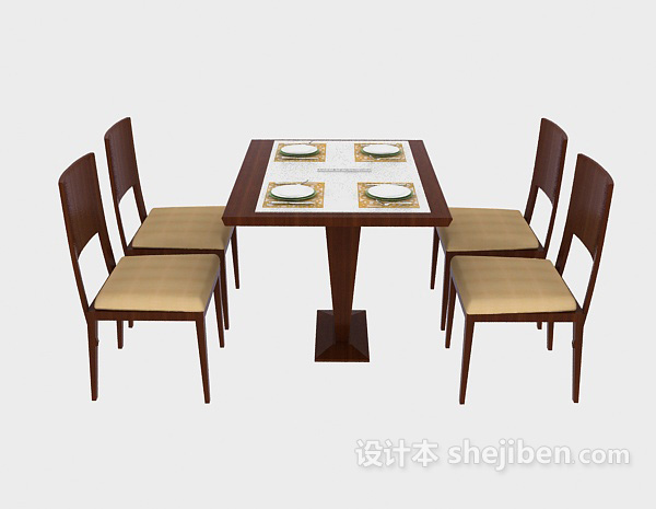 中式风格简约时尚实木餐桌3d模型下载