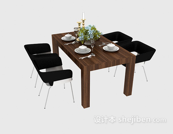 田园风格简约家庭餐桌3d模型下载