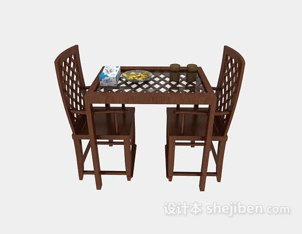 中式风格中式实木桌椅3d模型下载