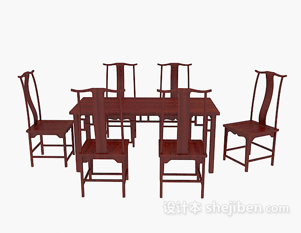 中式风格中式风格多人桌椅组合3d模型下载