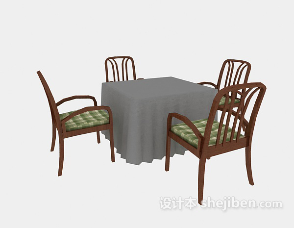 田园风格家庭餐桌椅3d模型下载