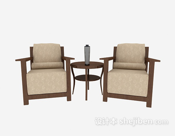 中式风格中式棕色单人沙发3d模型下载
