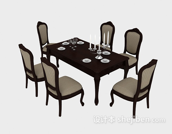 简约欧式餐桌3d模型下载