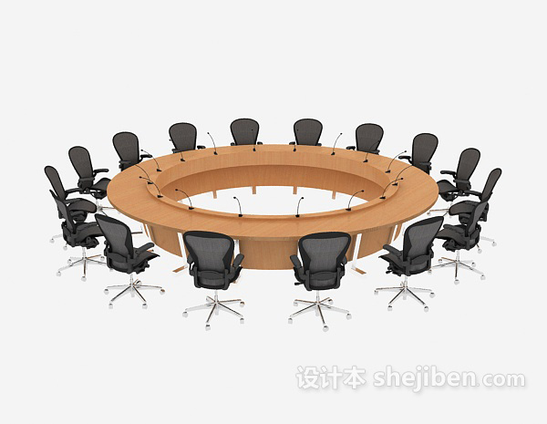 大型圆形会议桌椅3d模型下载