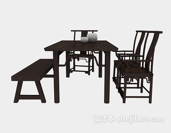 传统中式餐桌餐椅3d模型下载