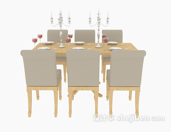 地中海风格家庭餐桌餐椅3d模型下载