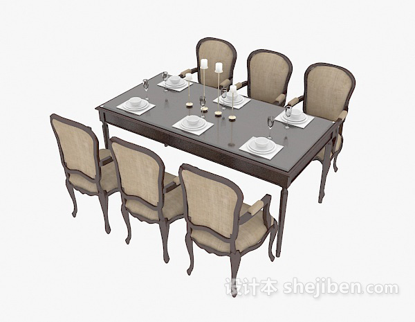 免费欧式家居餐桌餐椅3d模型下载