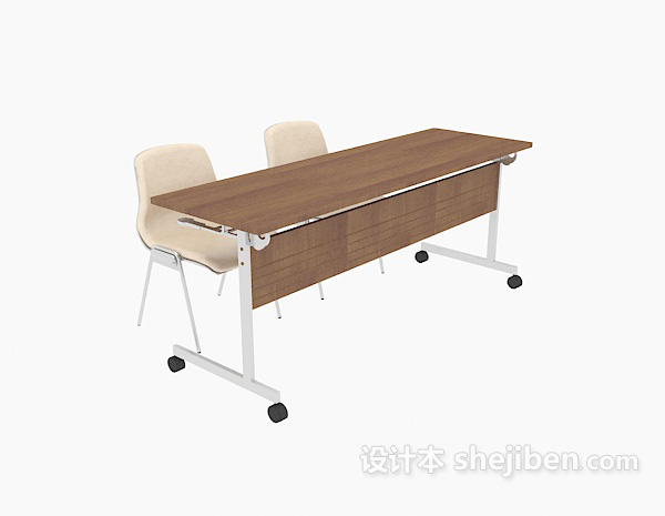 办公实木桌椅组合3d模型下载
