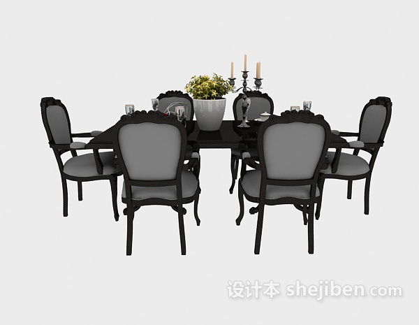 免费美式餐桌、餐椅3d模型下载