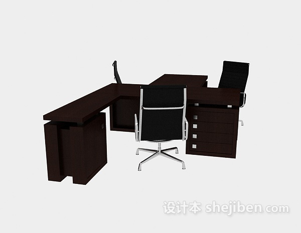 免费办公木质桌椅组合3d模型下载