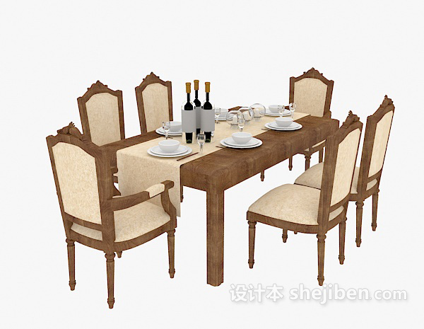 美式家具餐桌椅3d模型下载