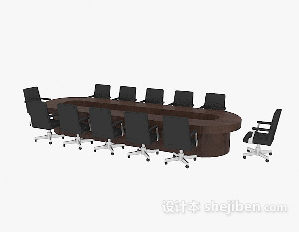 免费实木办公会议桌椅3d模型下载